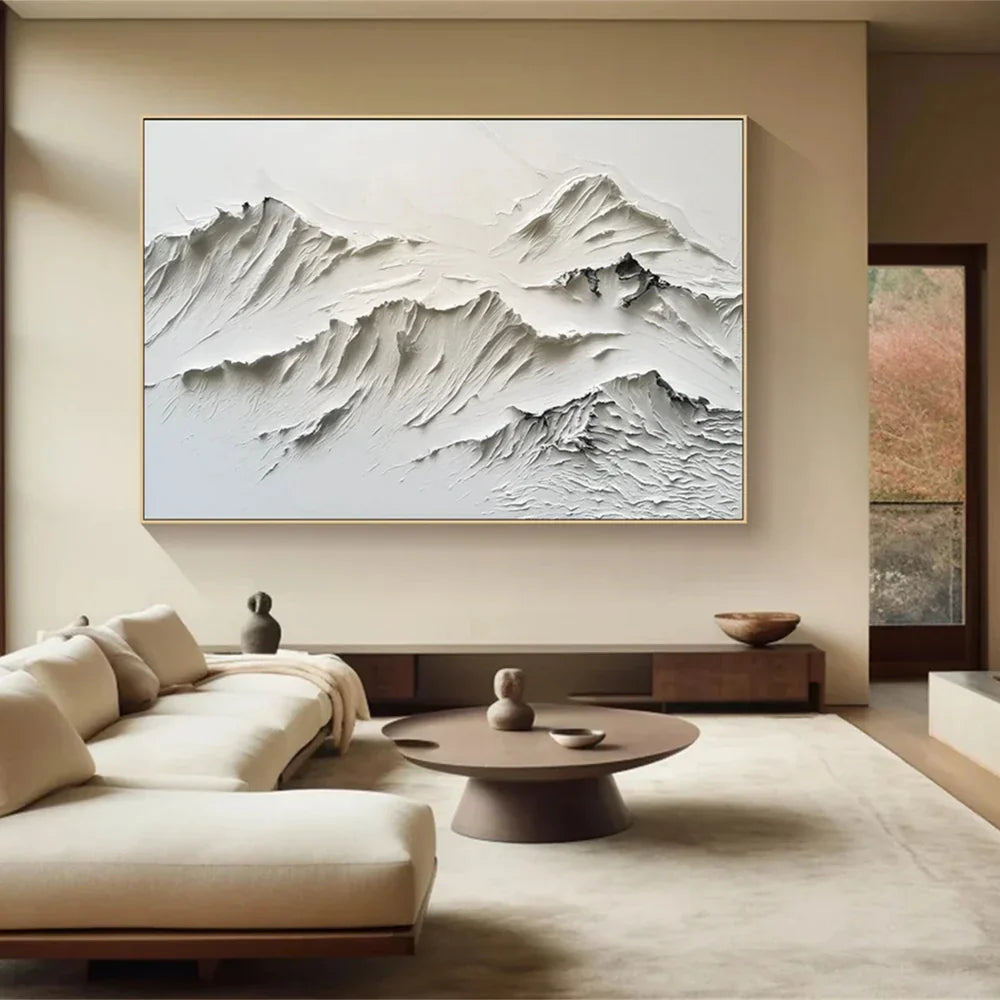 Black & White Minimalist Mountain Textured Canvas Art #BT010