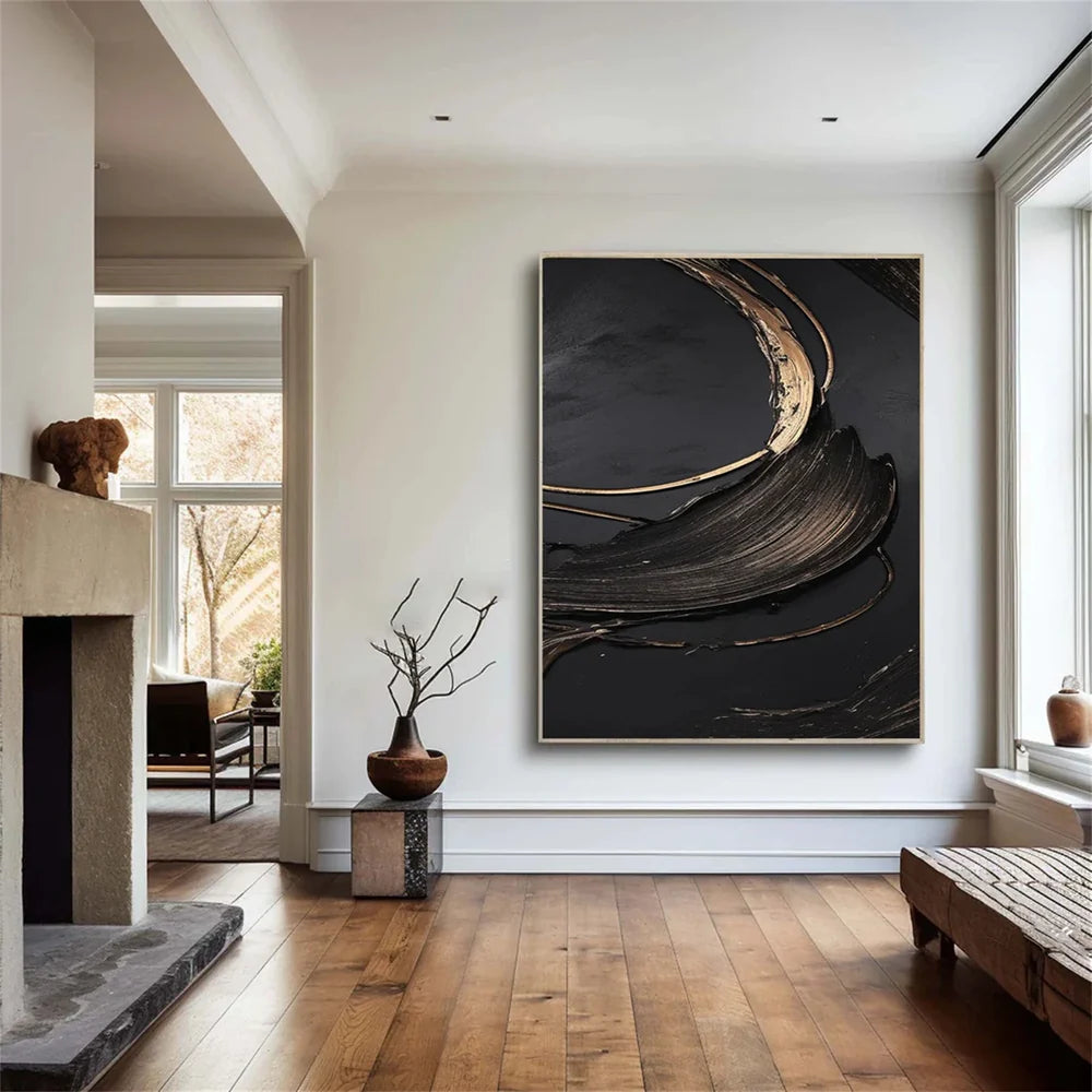 Black Minimalist Textured Canvas Art #WZ027