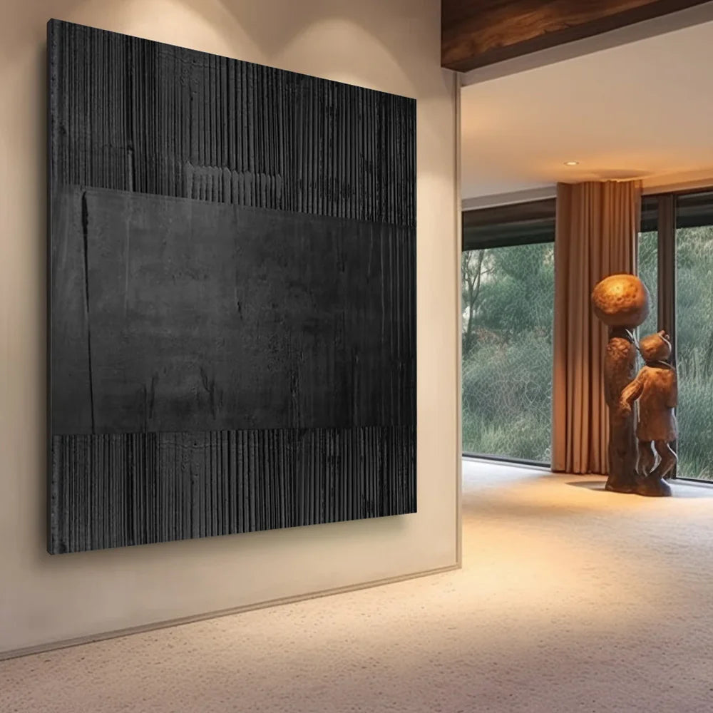 Black Minimalist Textured Canvas Art #WZ036