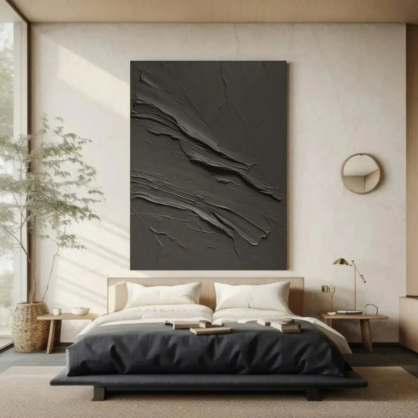 Black Minimalist Textured Canvas Art #WZ089