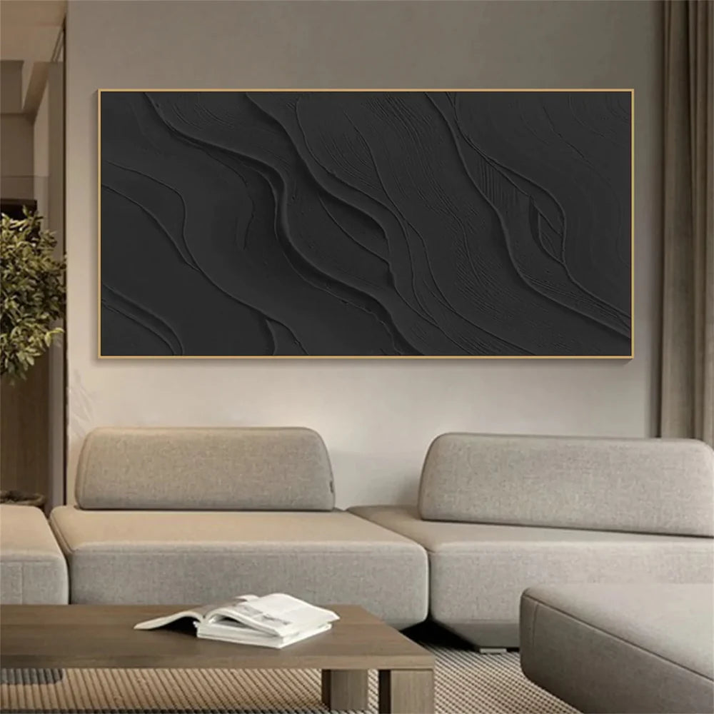 Black Minimalist Textured Canvas Art #WZ030