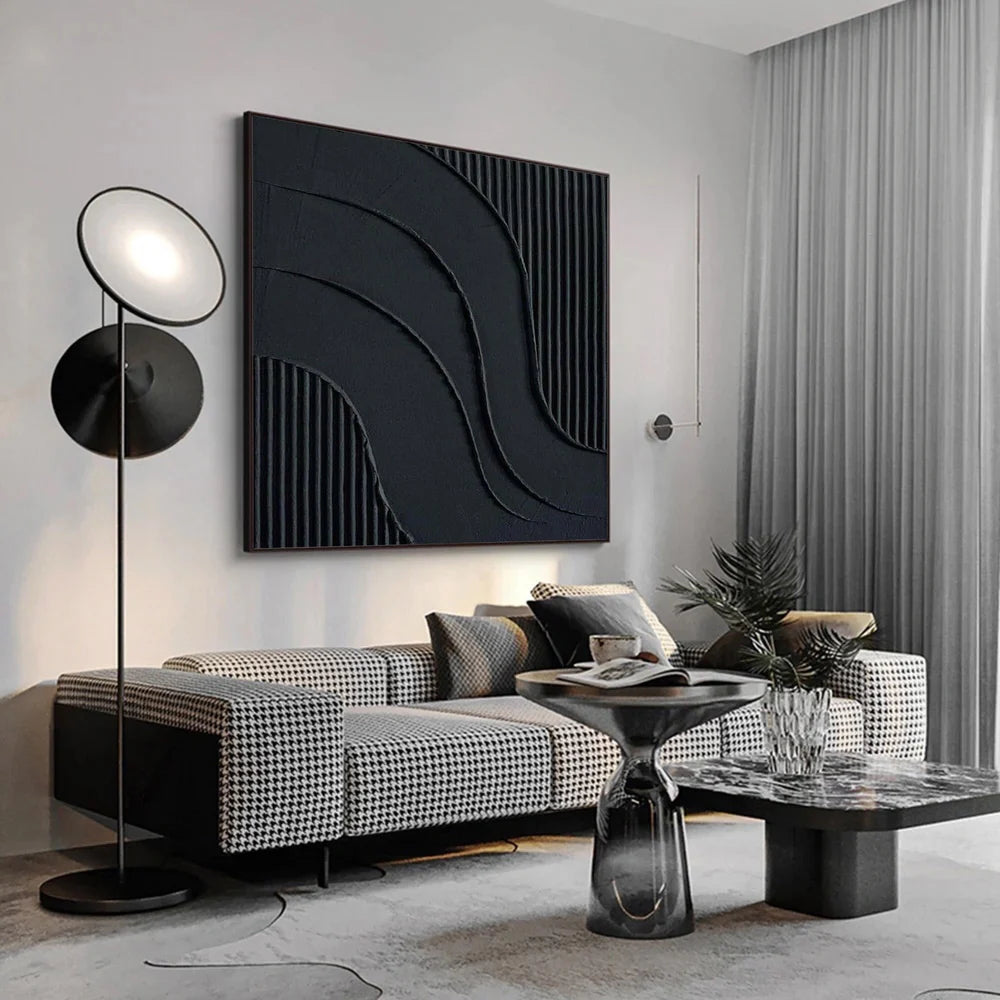 Black Minimalist Textured Canvas Art #WZ001