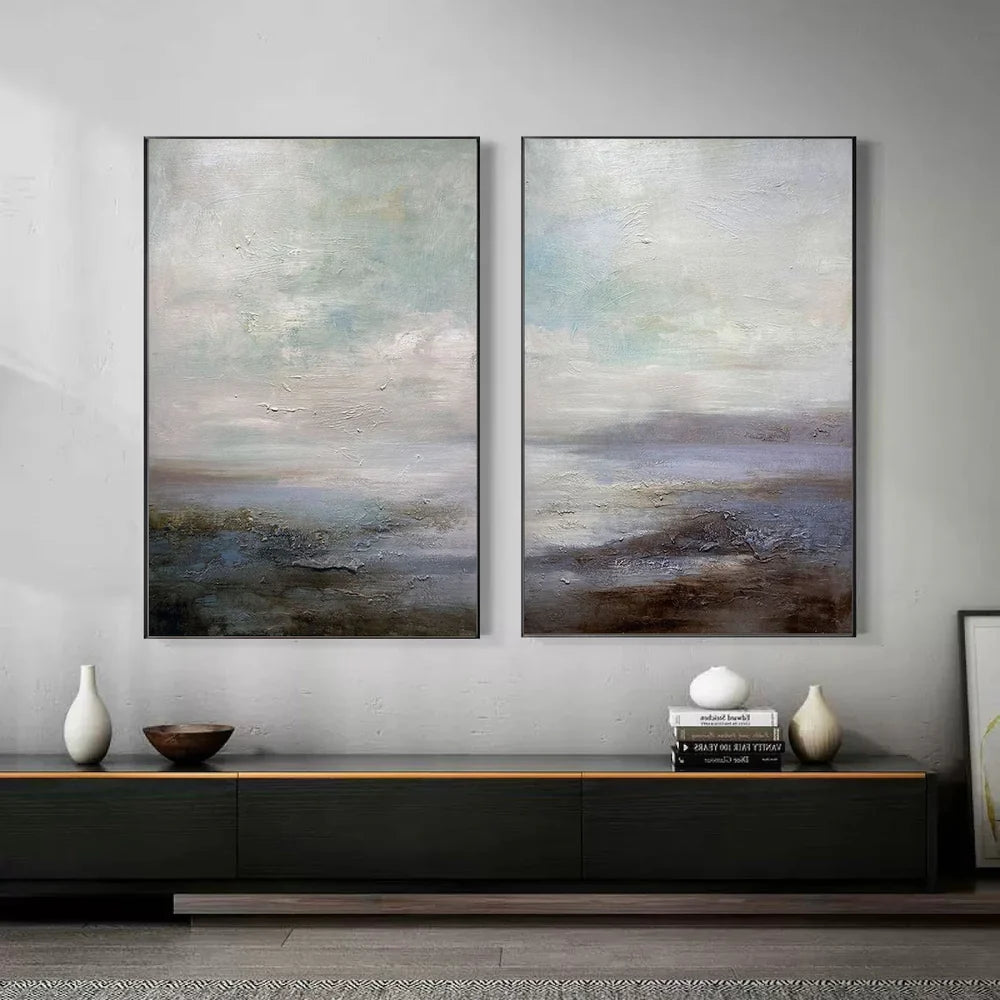 Abstract Ocean And Sky Textured Set of 2 Canvas Art #OC057