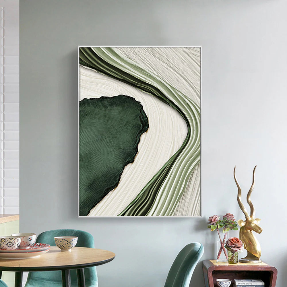 Green and White Minimalist Textured Wall Art #WM034