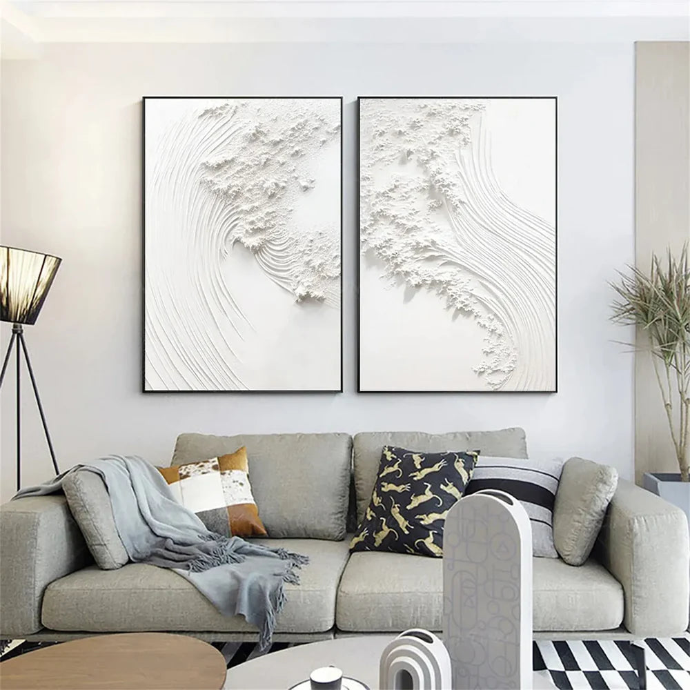 White Minimalist Textured Wall Art Set of 2 #WM067