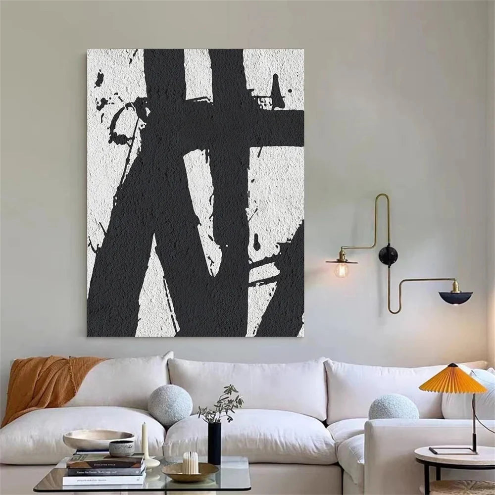 Black and White Minimalist Textured Canvas Art #WZ062