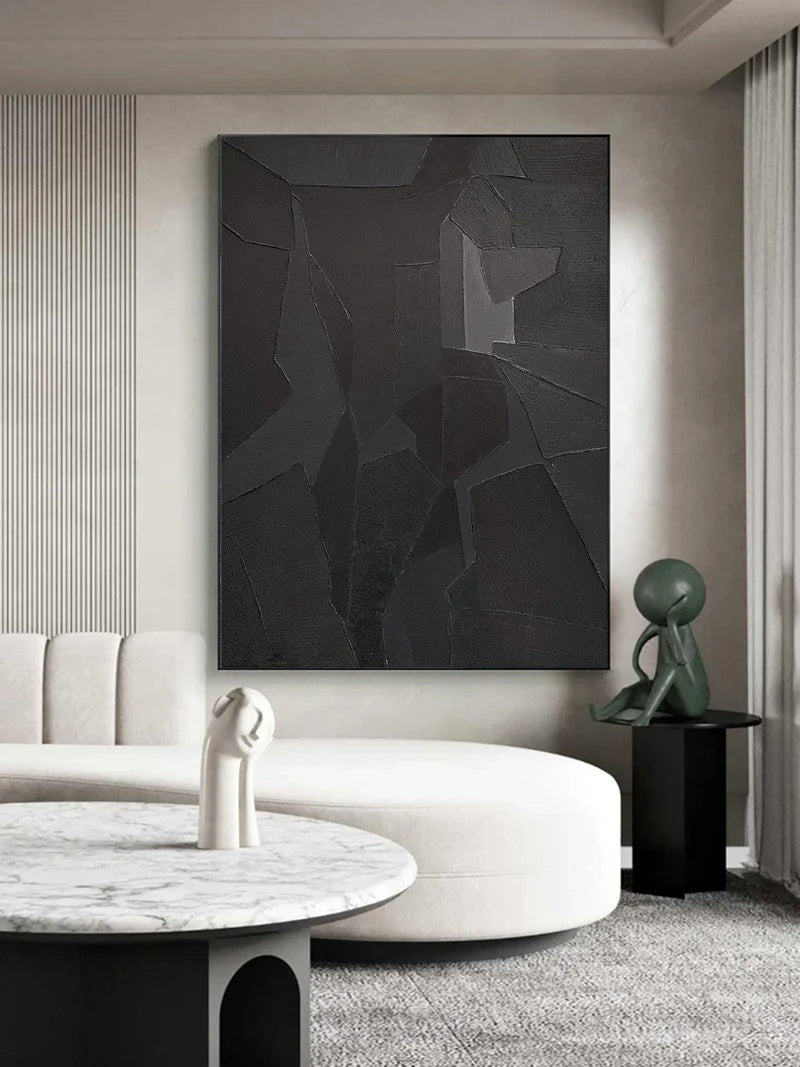 Black Minimalist Textured Canvas Art #WZ032