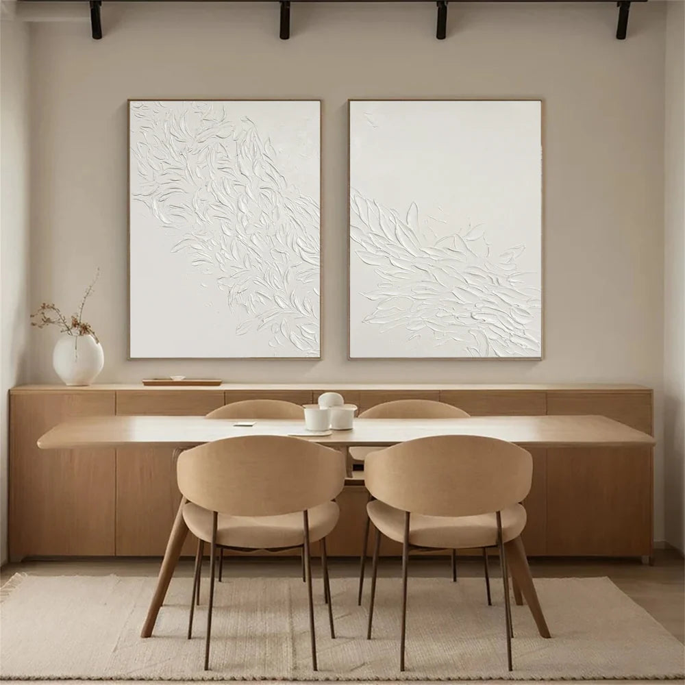 White Minimalist Textured Wall Art Set of 2 #WM047