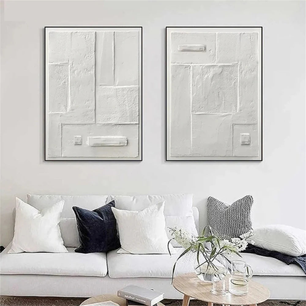 White Minimalist Textured Wall Art Set of 2 #WM042