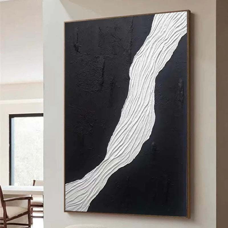 Black and White Minimalist Textured Canvas Art #WZ015