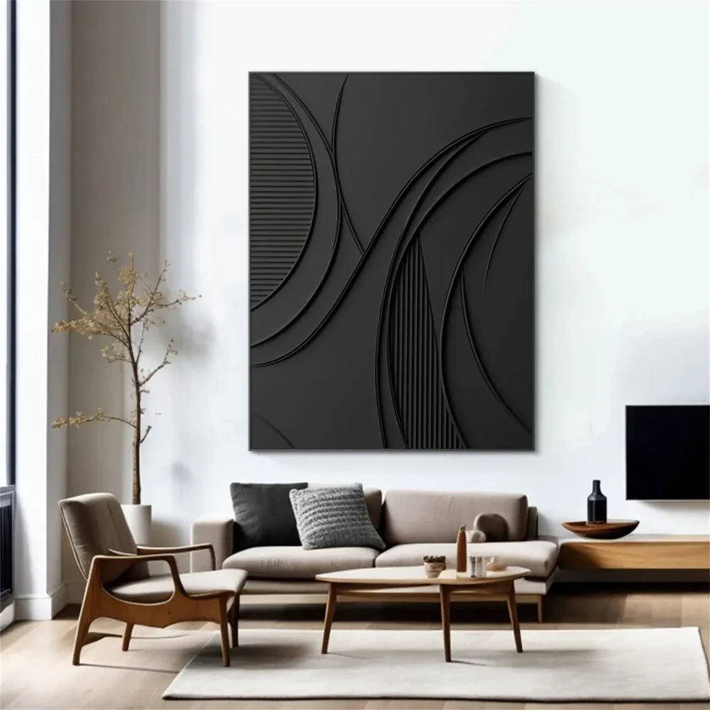 Black Minimalist Textured Canvas Art #WZ067