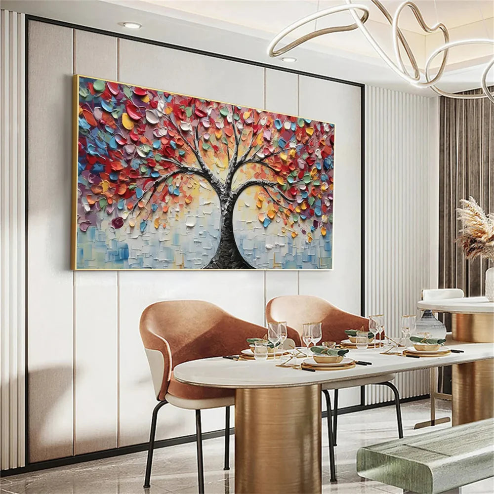 Colorful Abstract Flower And Tree Textured Canvas Art #MF056