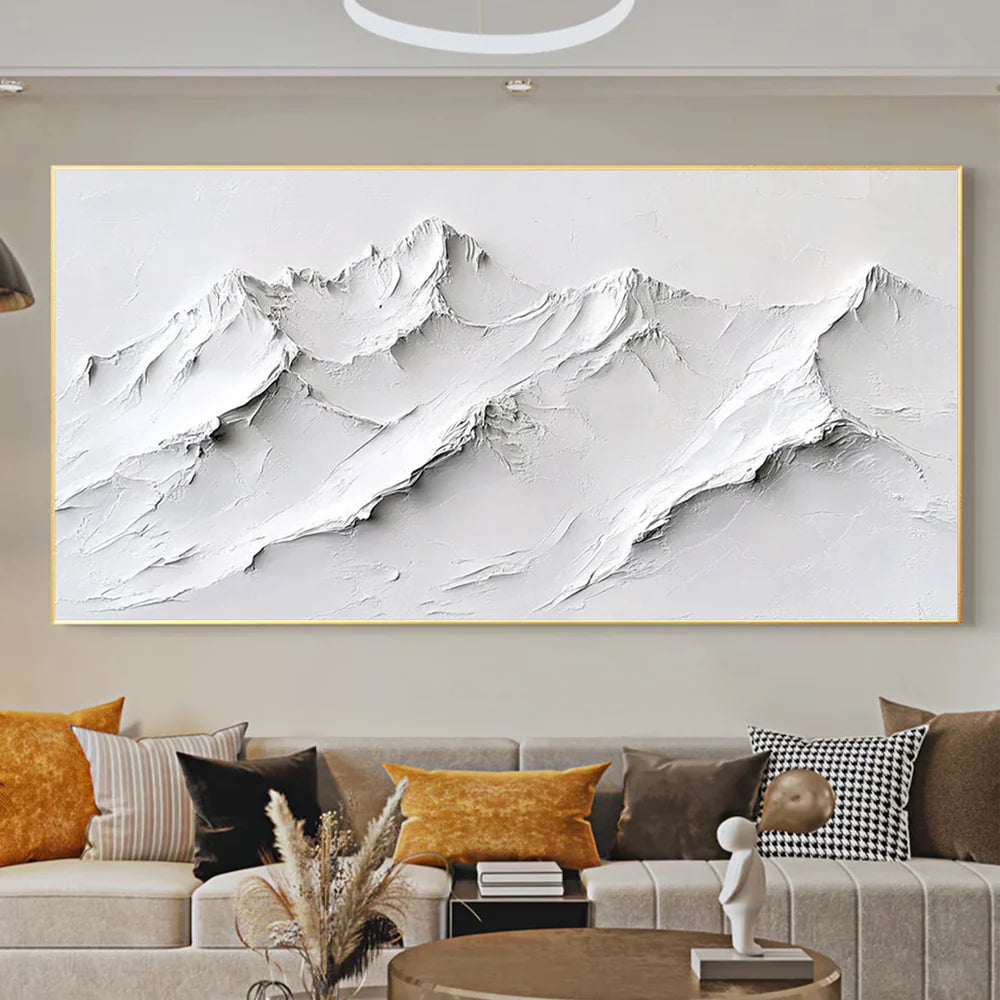 White Minimalist Mountain Textured Canvas Art #BT030