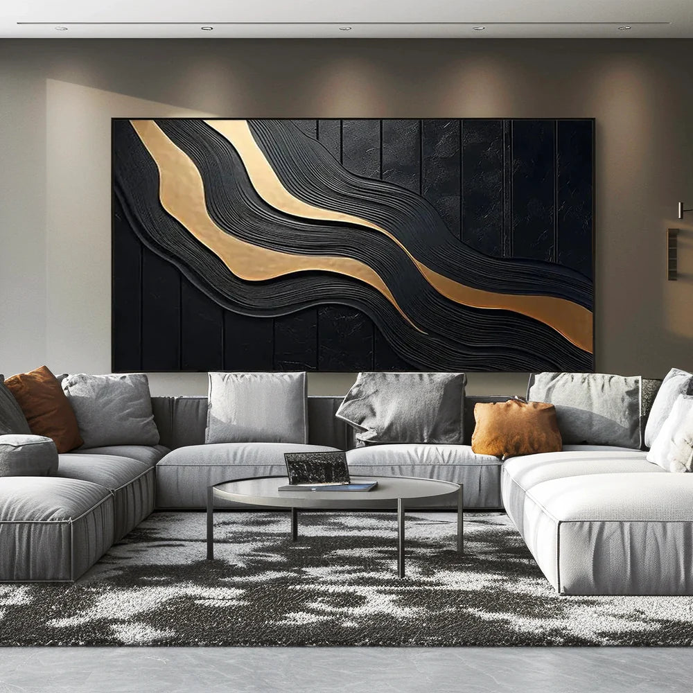Black Minimalist Textured Canvas Art #WZ074