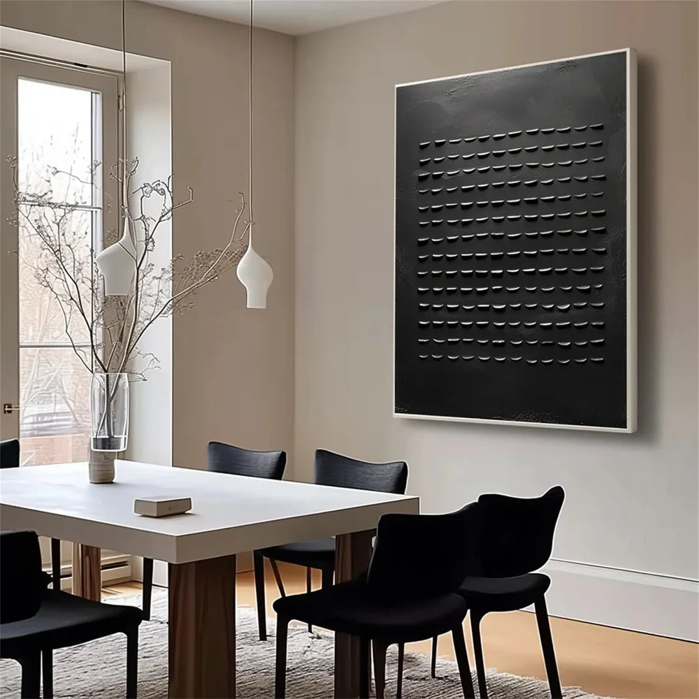 Black Minimalist Textured Canvas Art #WZ083