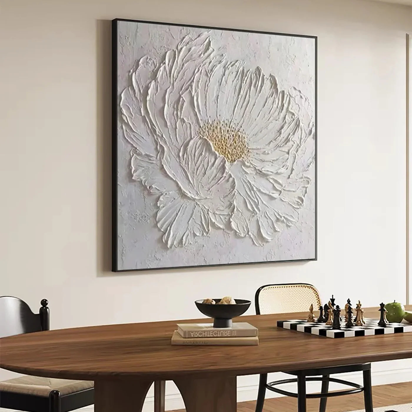White Minimalist Flower And Tree Textured Canvas Art #MF074