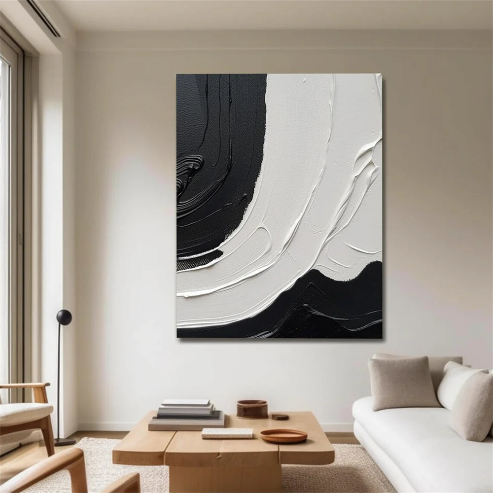 Black and White Minimalist Textured Canvas Art #WZ059