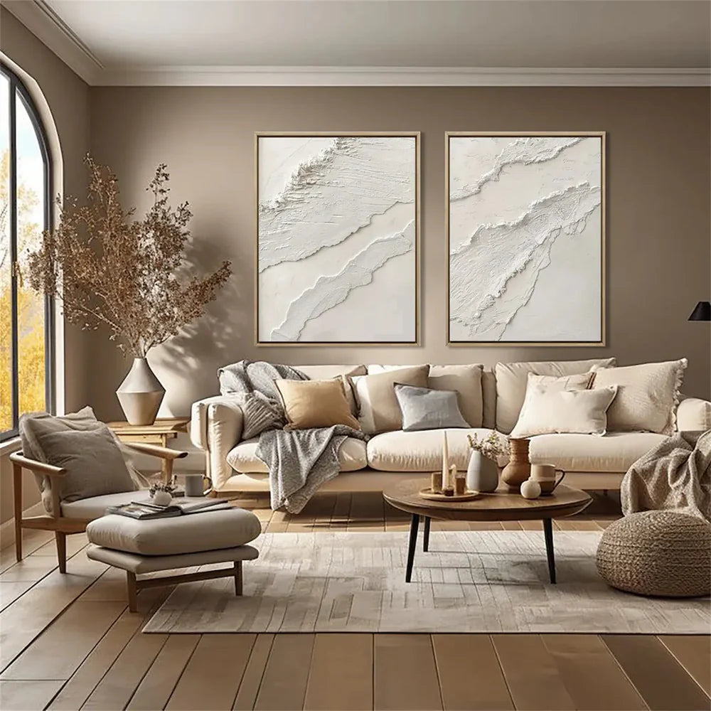 White Minimalist Textured Wall Art Set of 2 #WM043