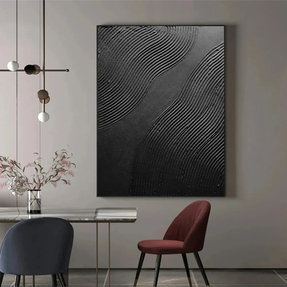 Black Minimalist Textured Canvas Art #WZ085