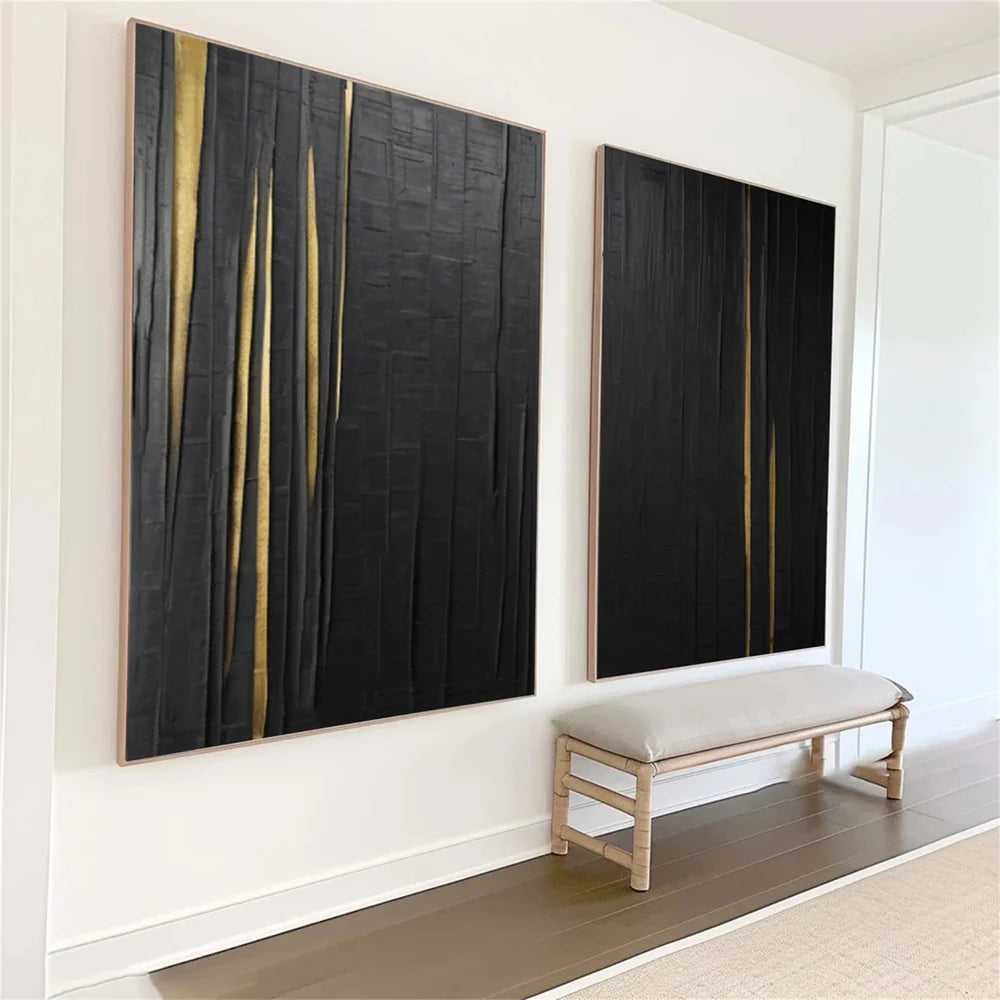 Black Minimalist Textured Canvas Art Set of 2 #WZ040