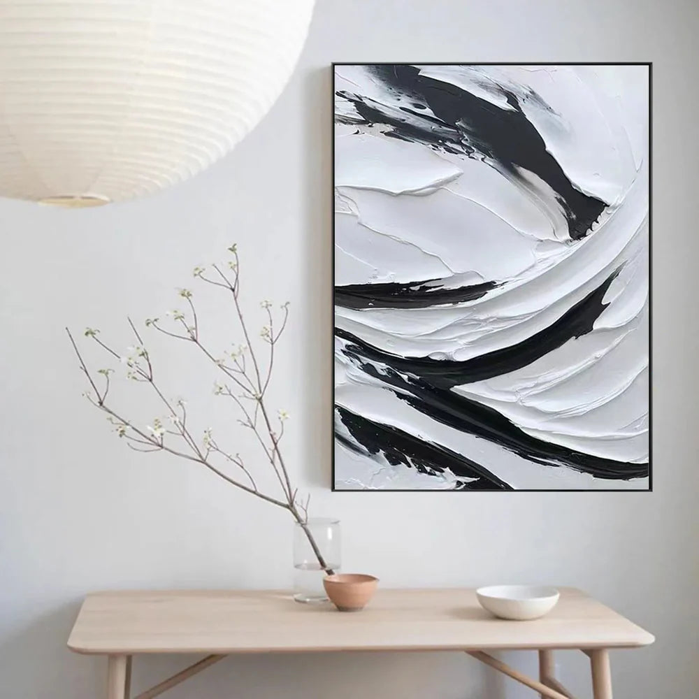 Black and White Minimalist Textured Canvas Art #WZ018