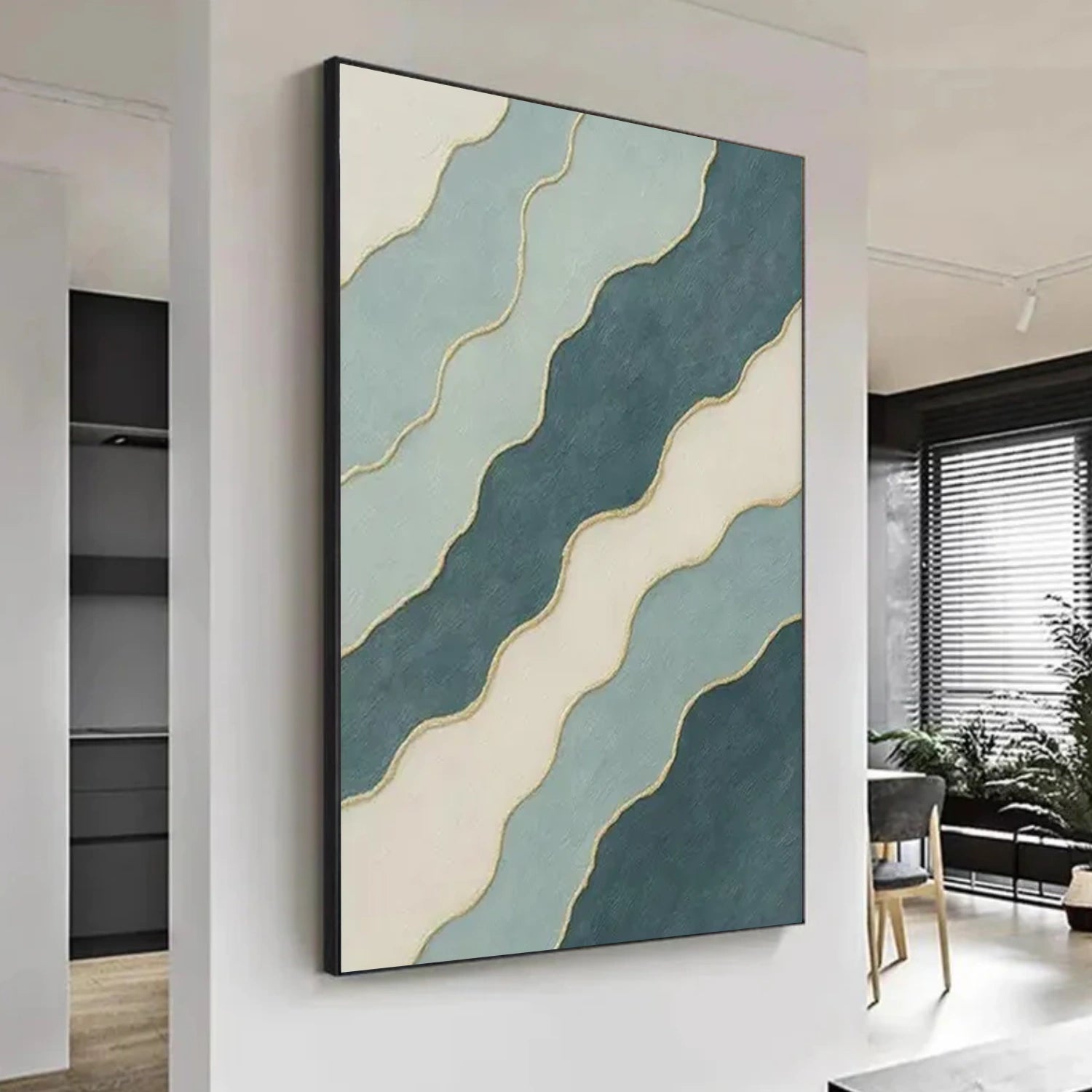 Blue and Green Minimalist Textured Canvas Art #WM134