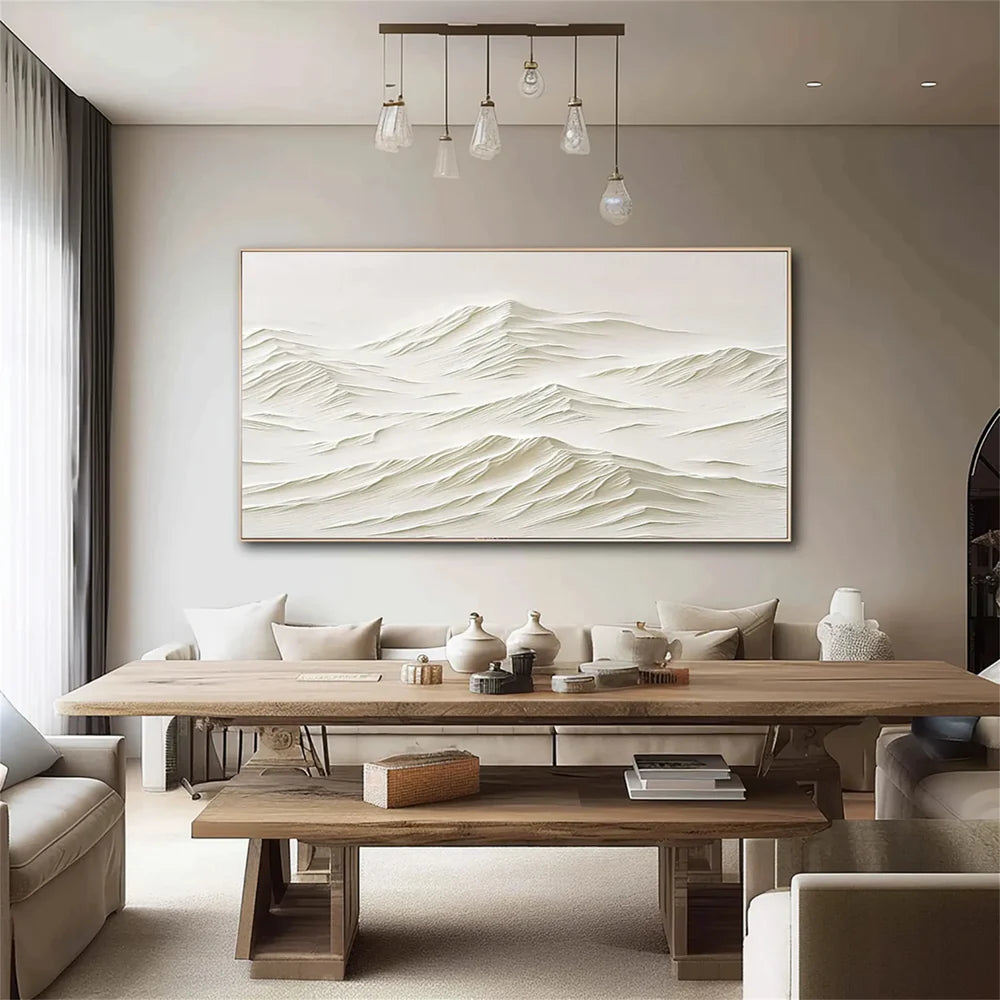 Beige Minimalist Mountain Textured Canvas Art #BT026