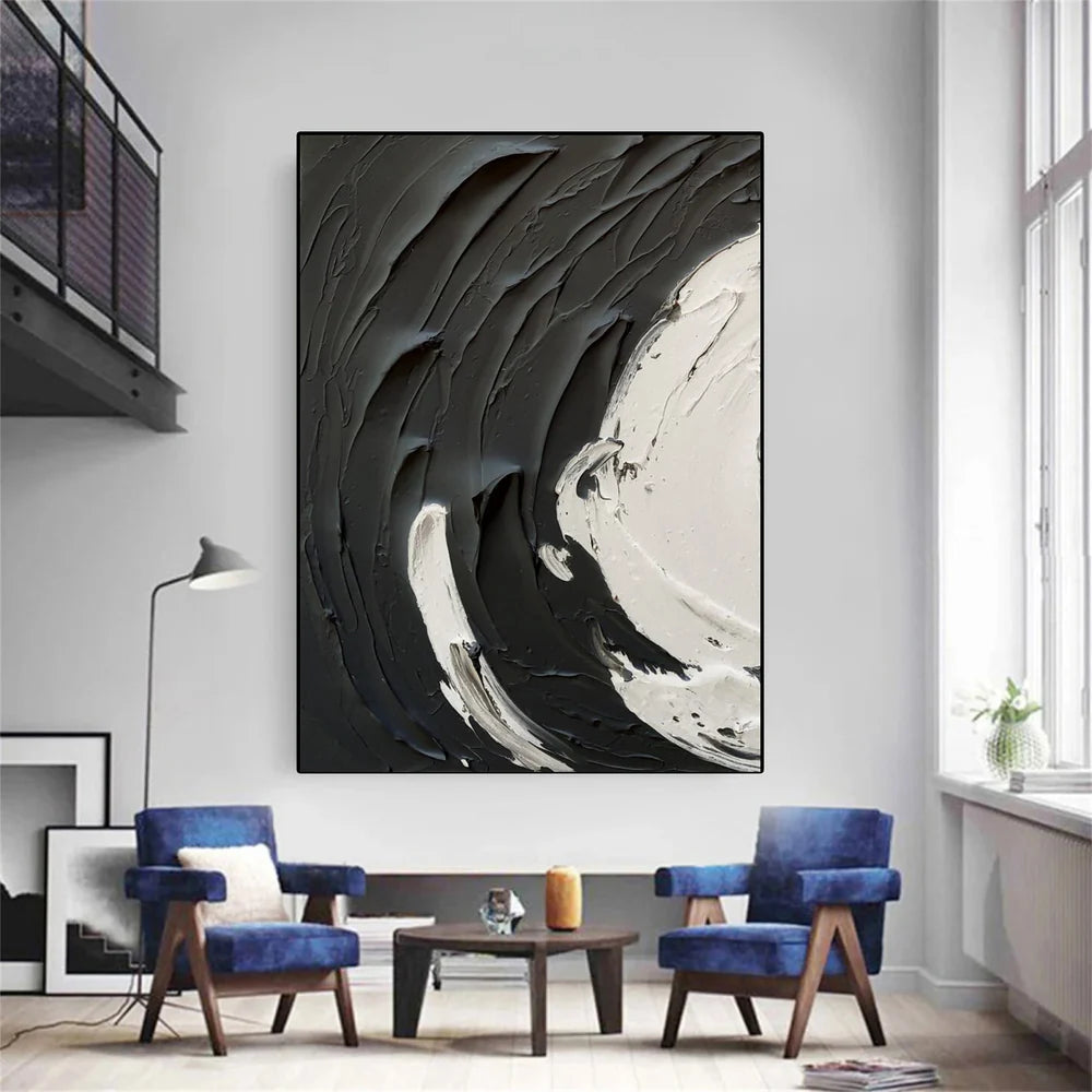 Black and White Textured Minimalist Canvas Art #WZ054