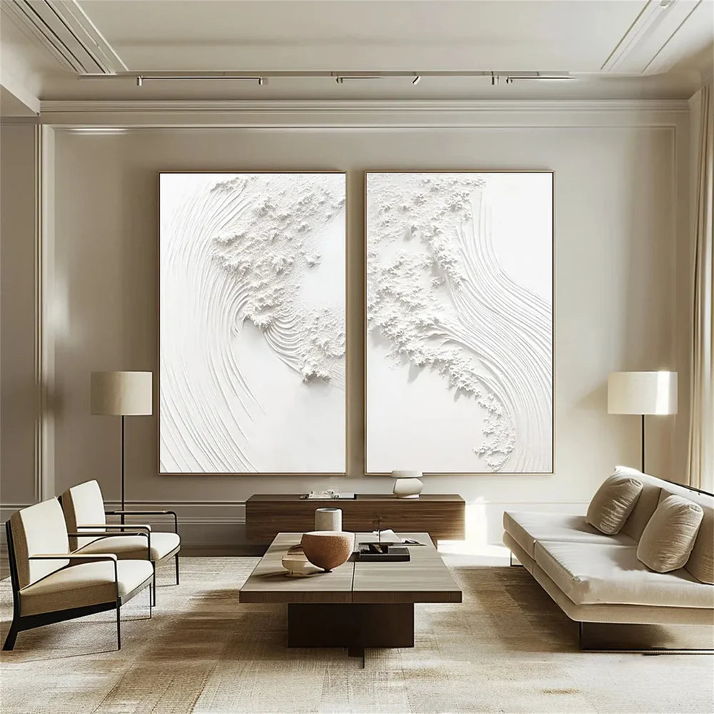 White Minimalist Textured Wall Art Set of 2 #WM067