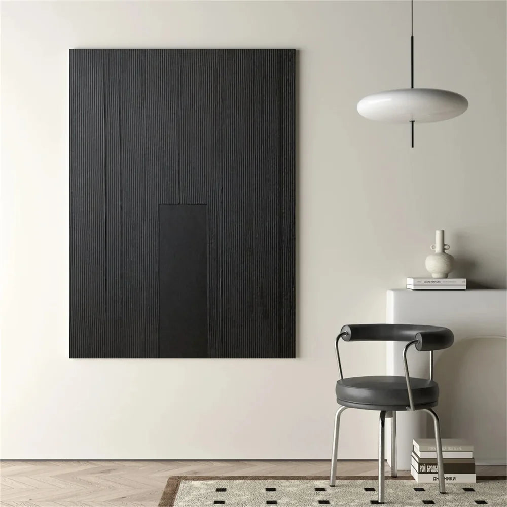 Black Minimalist Textured Canvas Art #WZ081