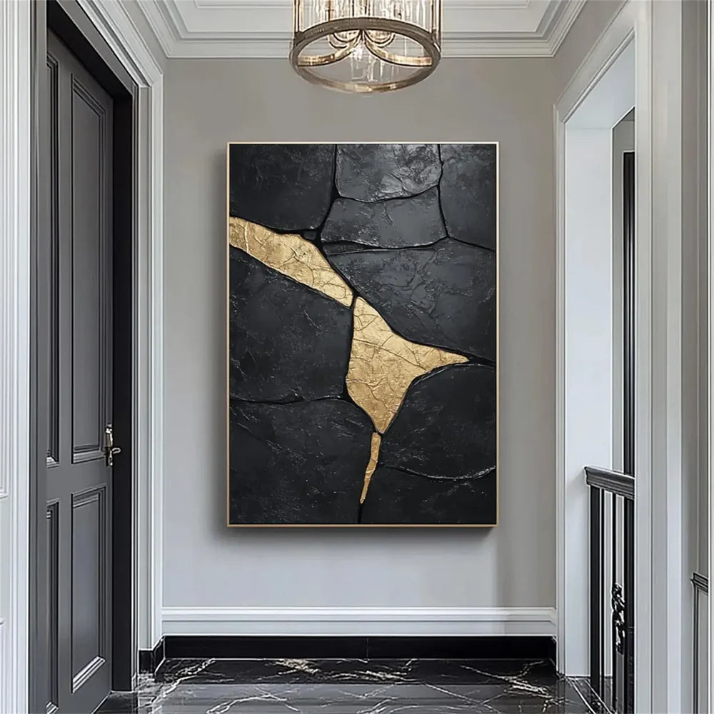 Black Minimalist Textured Canvas Art #WZ095