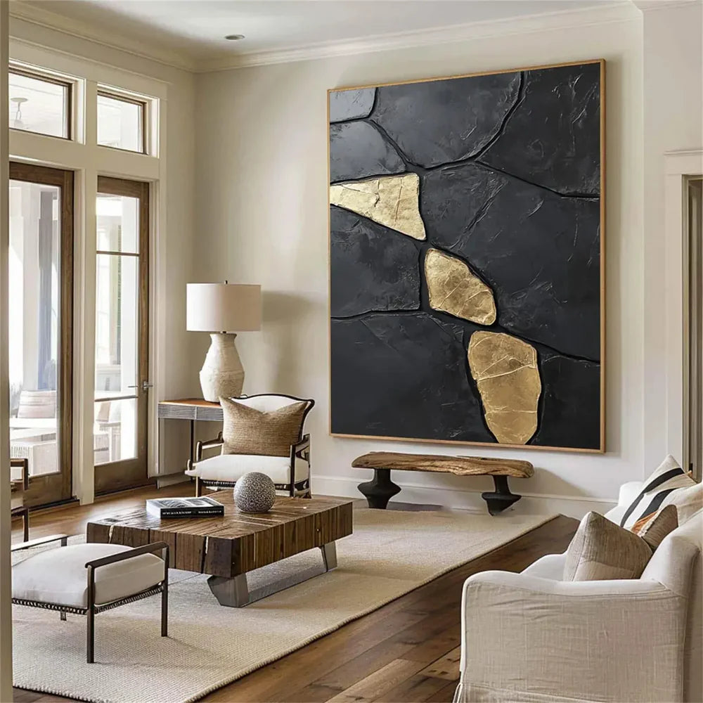 Black Minimalist Textured Canvas Art #WZ093