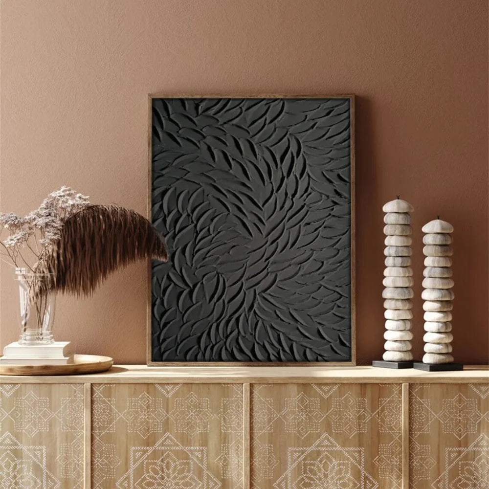 Black Minimalist Textured Canvas Art #WZ086
