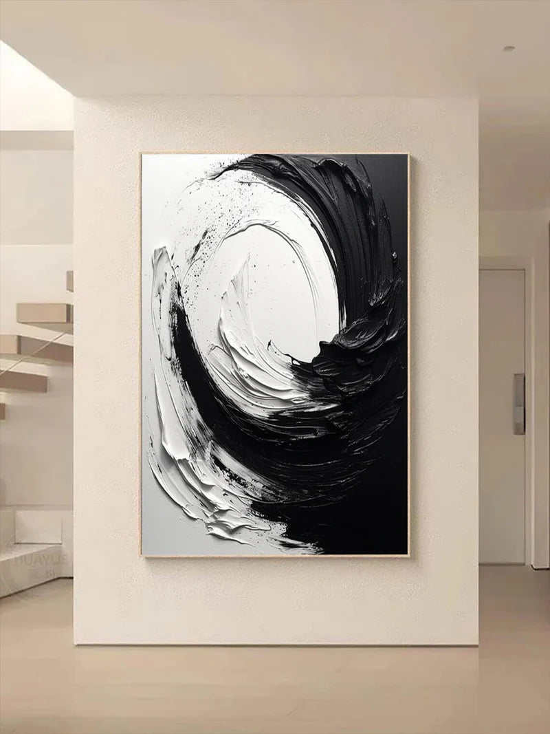Black and White Minimalist Textured Canvas Art #WZ012
