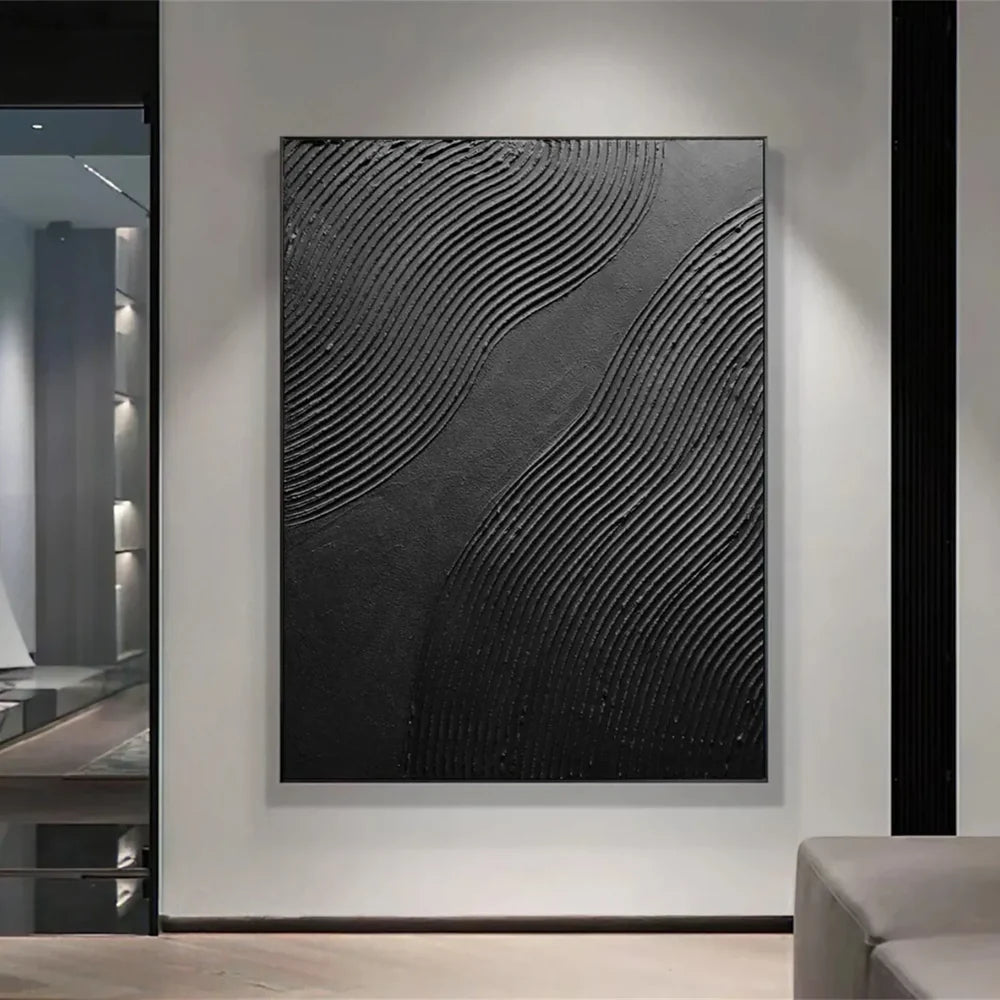 Black Minimalist Textured Canvas Art #WZ085