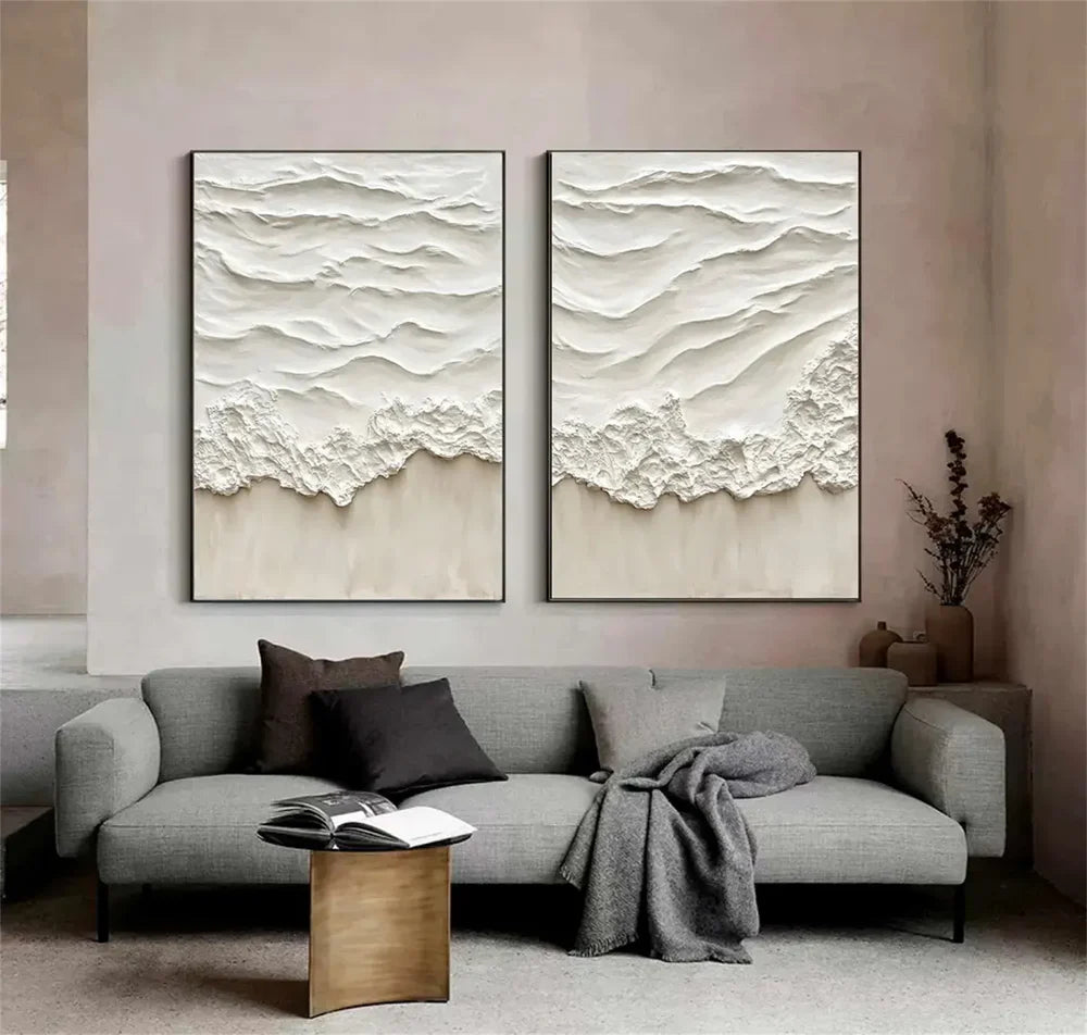 Minimalist Ocean And Sky Textured Set Of 2 Canvas Art #OC049