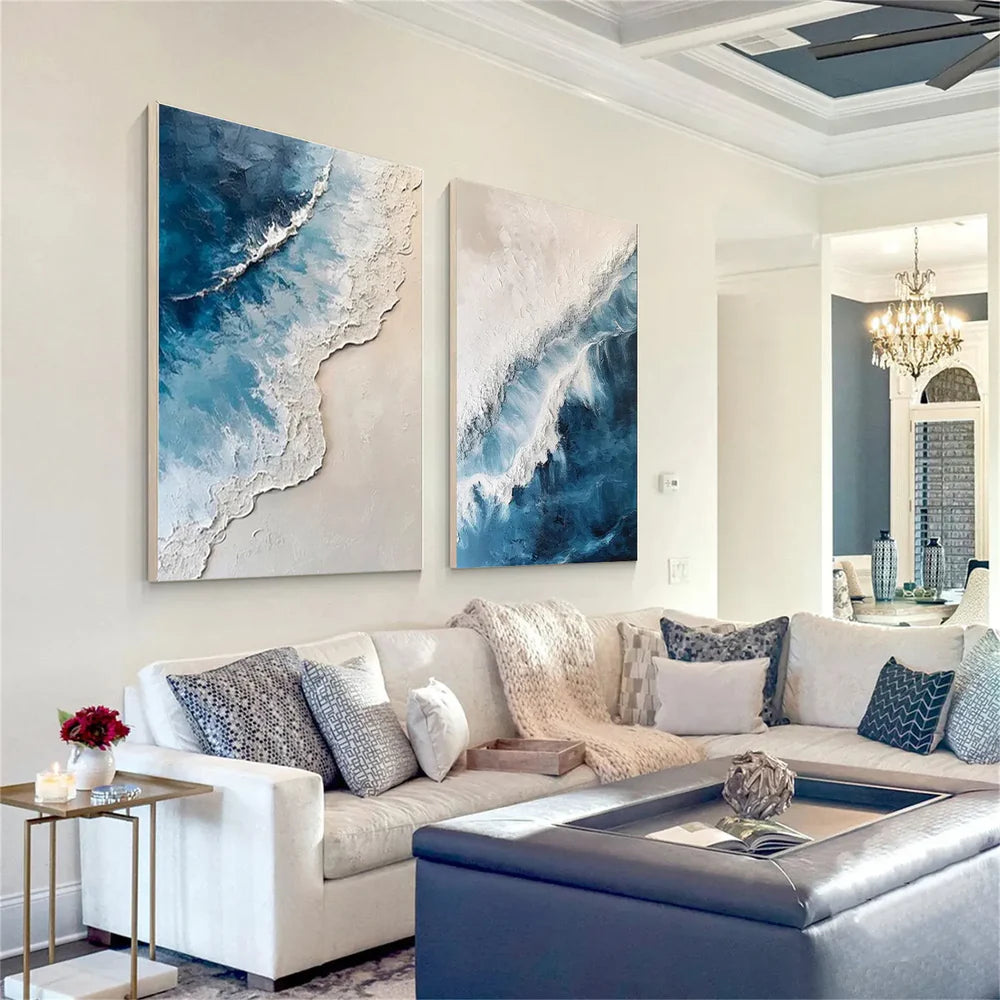 Abstract Ocean And Sky Textured Set of 2 Canvas Art #OC059