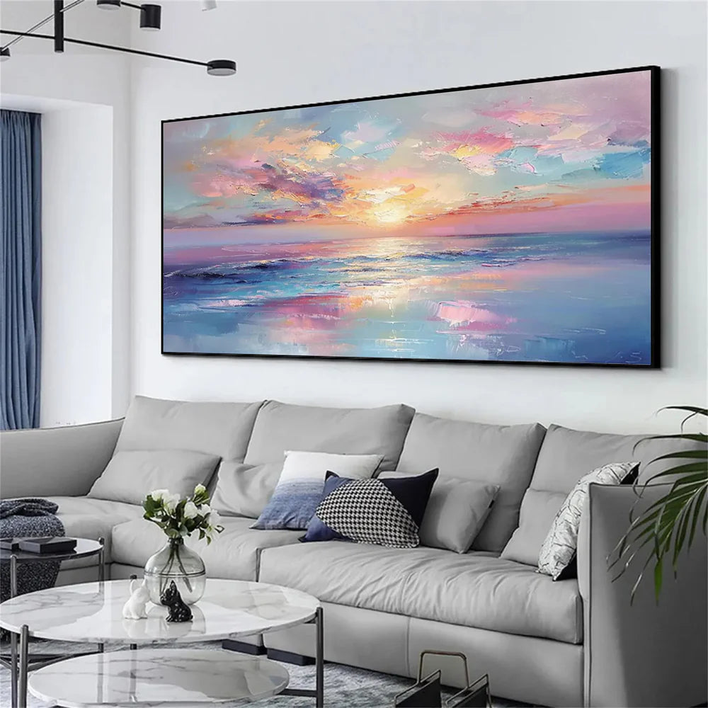 Colorful Abstract Ocean And Sky Textured Canvas Art #OC056