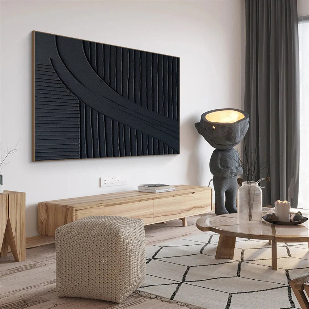 Black Minimalist Textured Canvas Art #WZ042