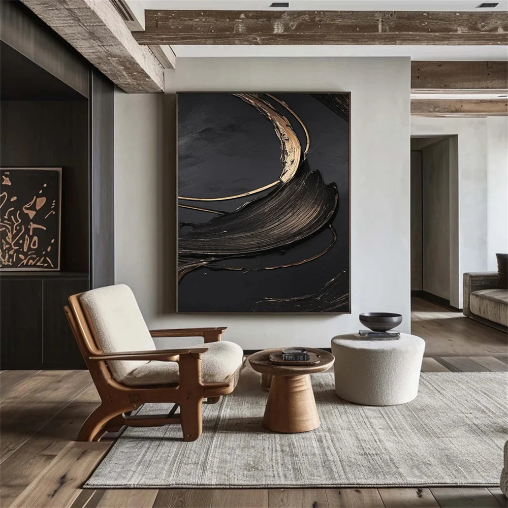 Black Minimalist Textured Canvas Art #WZ027