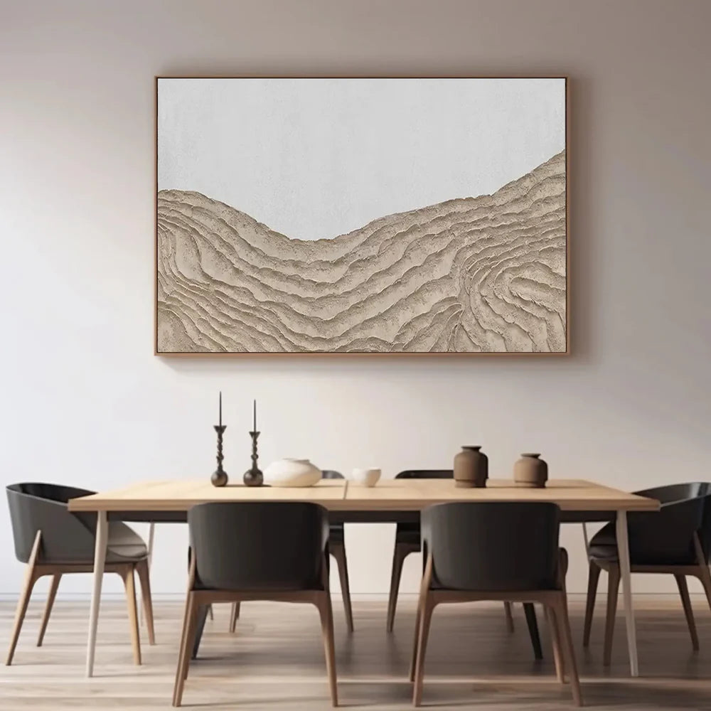 White & Brown Abstract Mountain Textured Canvas Art #BT031