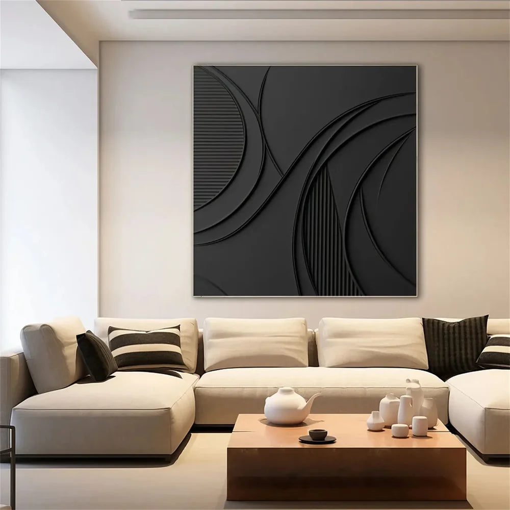 Black Minimalist Textured Canvas Art #WZ072