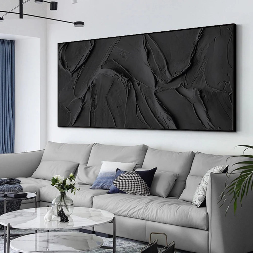 Black Minimalist Textured Canvas Art #WZ029