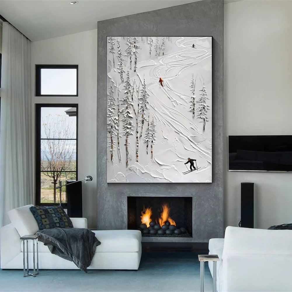 Skiing Sport Textured Canvas Painting #PB025