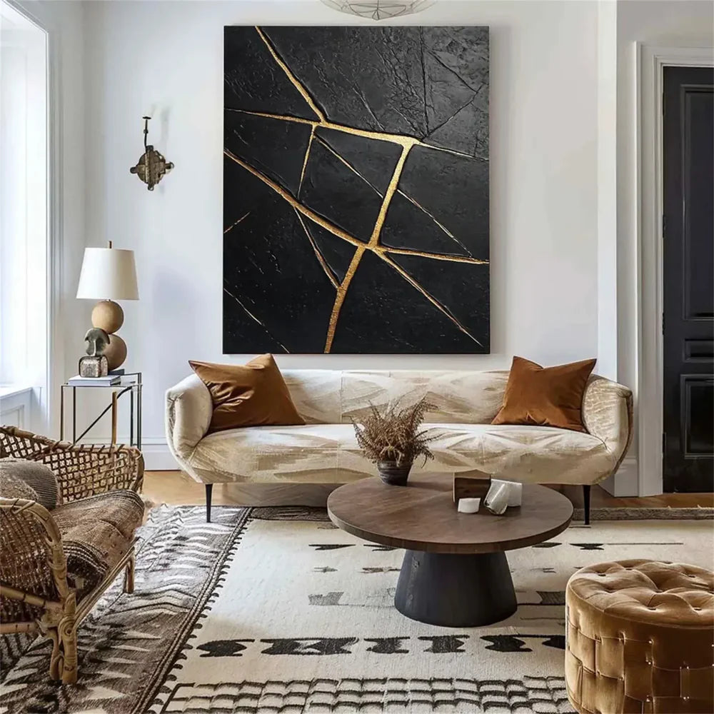 Black Minimalist Textured Canvas Art #WZ092