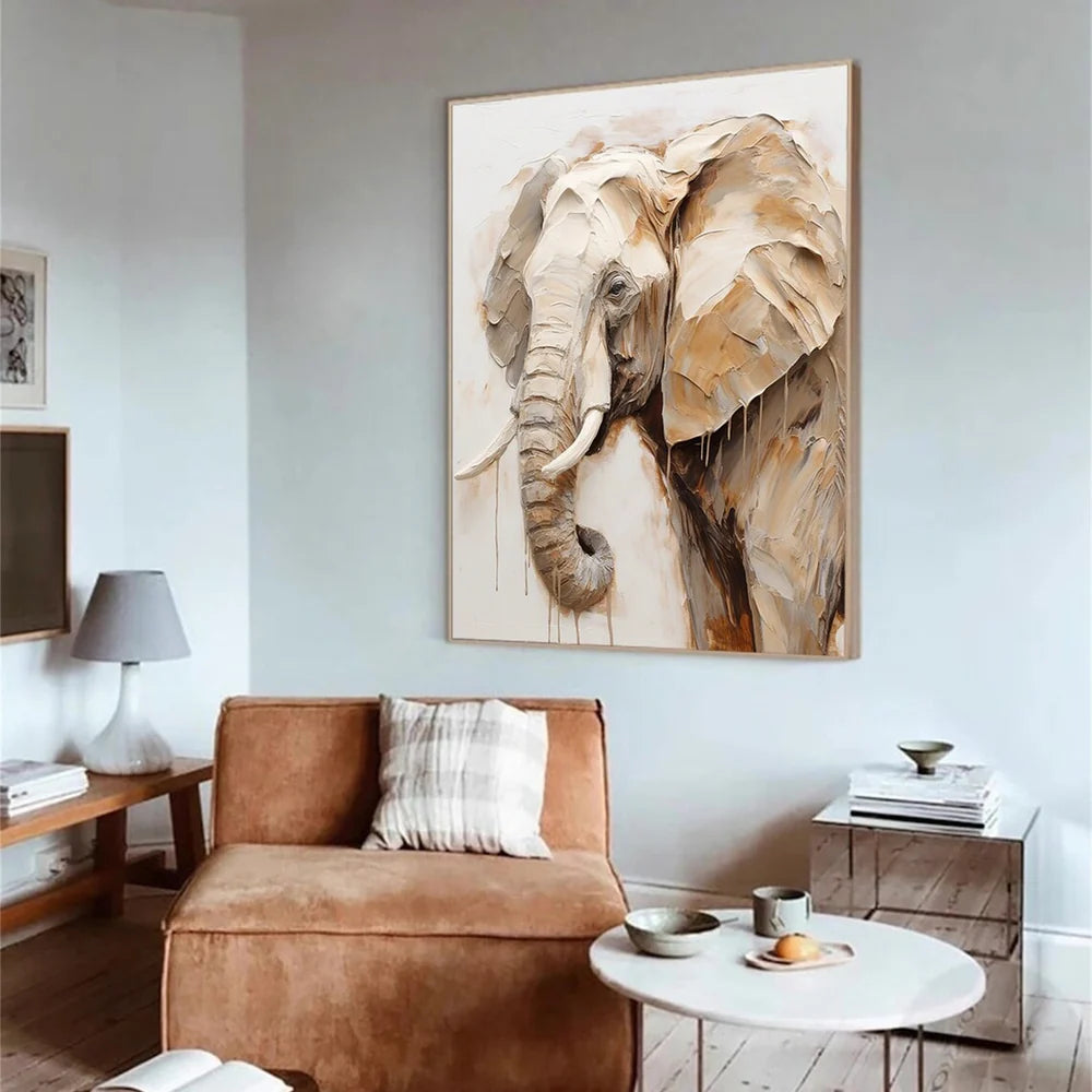 Beige & Brown Abstract Animal Canvas Art #DW038