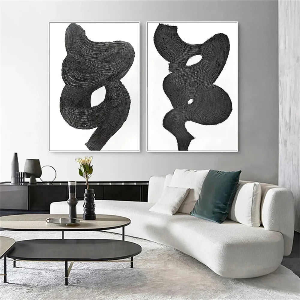 Black and White Minimalist Canvas Art Set of 2 #WZ050