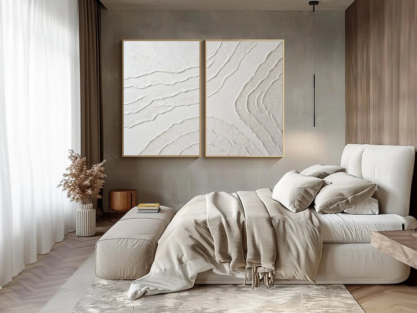 White Minimalist Textured Wall Art Set of 2 #WM057