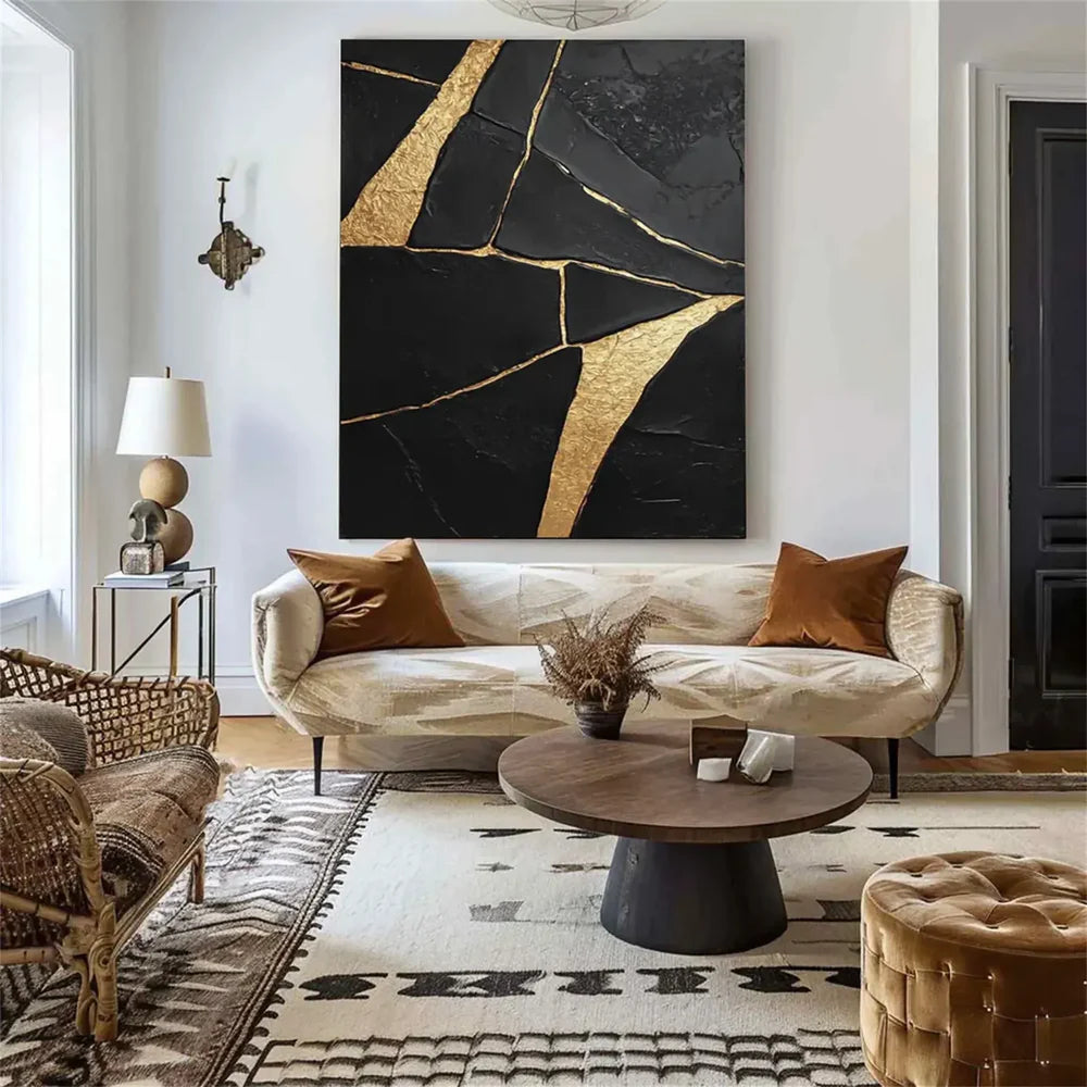 Black Minimalist Textured Canvas Art #WZ094