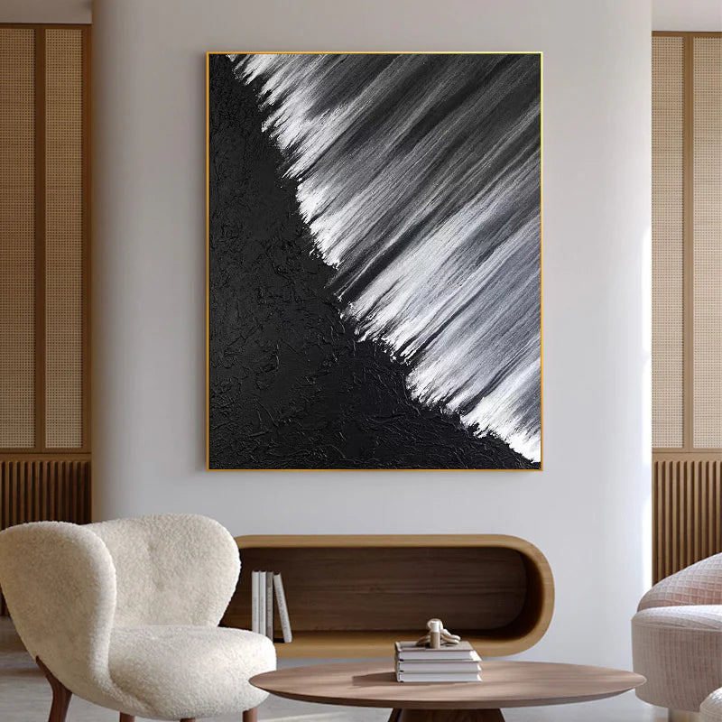 Black and White Minimalist Textured Canvas Art #WZ016